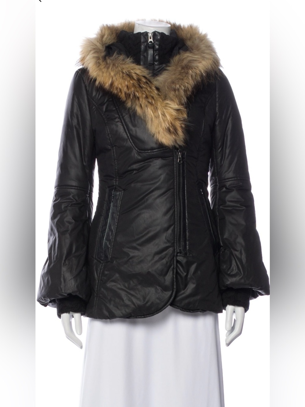 Mackage Black Puffer Jacket with Tan Fur Trim